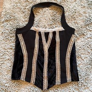 Pinstripe Corset Black and Cream Lace Women's Halter Top